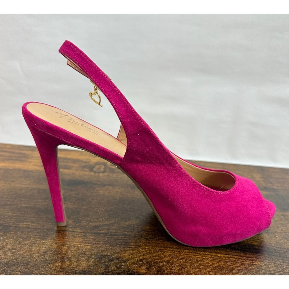 Thalia Sodi Luziaf Fuchsia Pink Faux Suede Pumps Peep Toe Slingback Heels 11 M - Picture 7 of 14